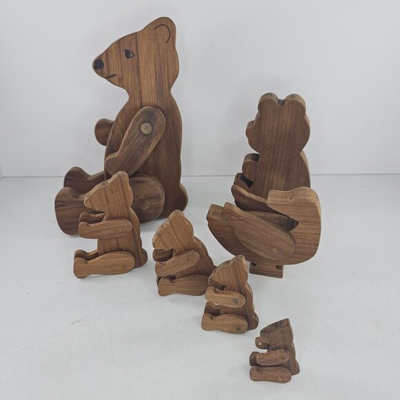 Handmade Wooden Bear Family Set With Movable Parts Articulated Duck - Picture 5 of 8